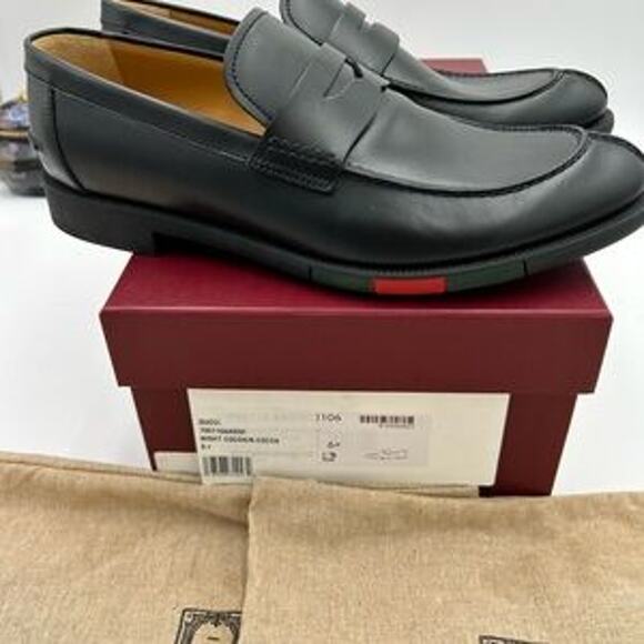 Men's Gucci, leather strap penny loafer with web detail size 6.5 fits 7.5 US - Picture 8 of 15